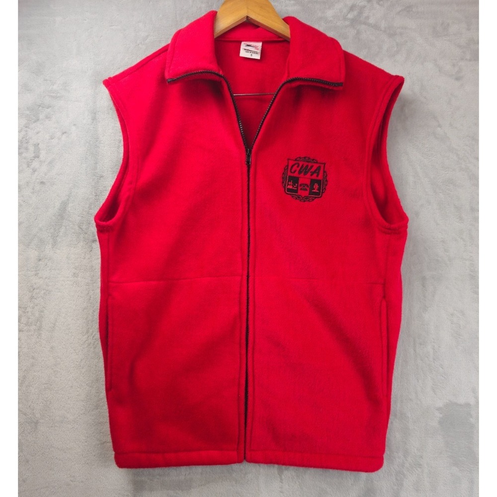 Vintage Union Line Communications Workers of America Fleece Vest CWA Small Red